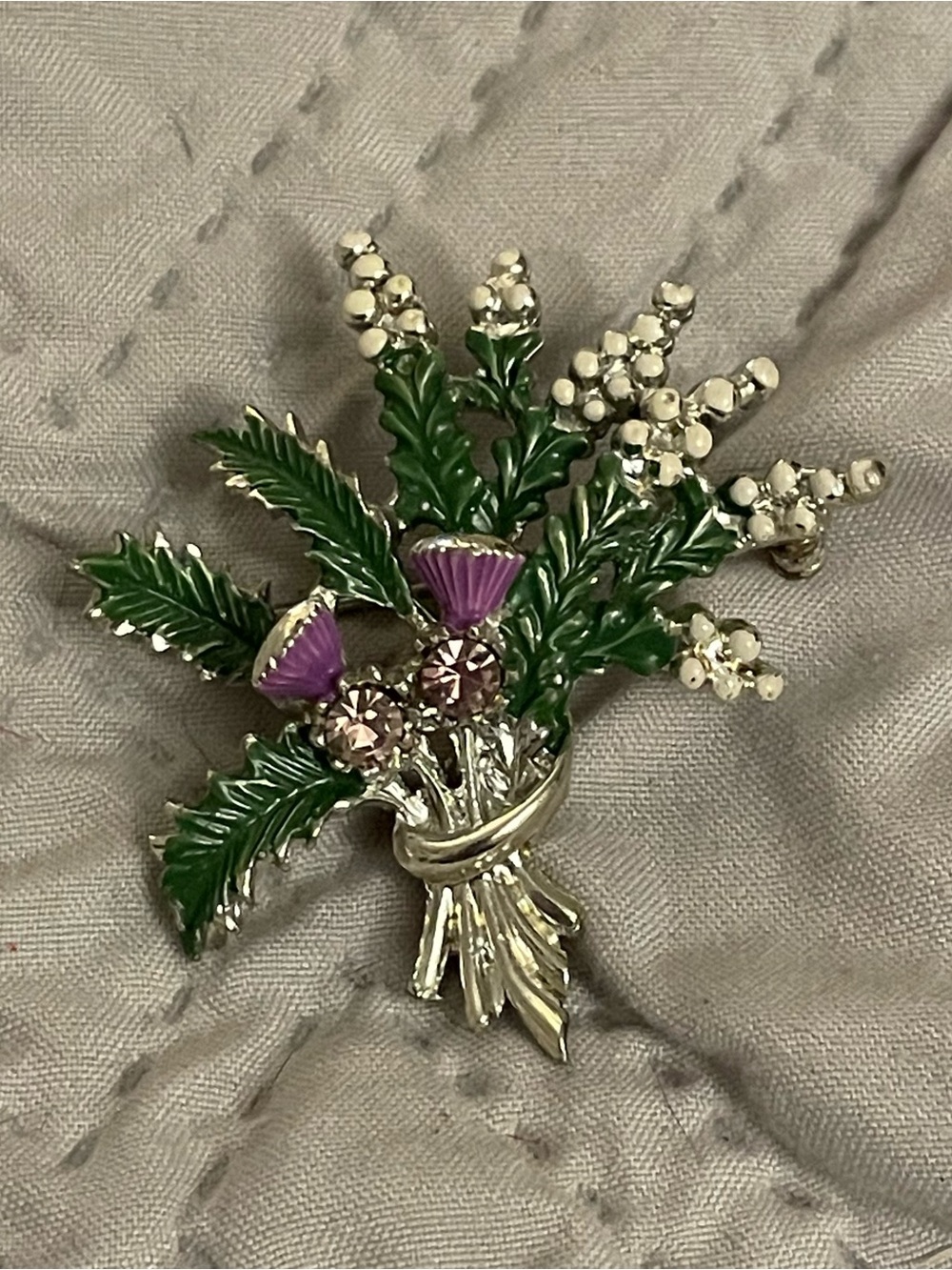 Floral Bouquet Enamel Brooch in Green and Purple
